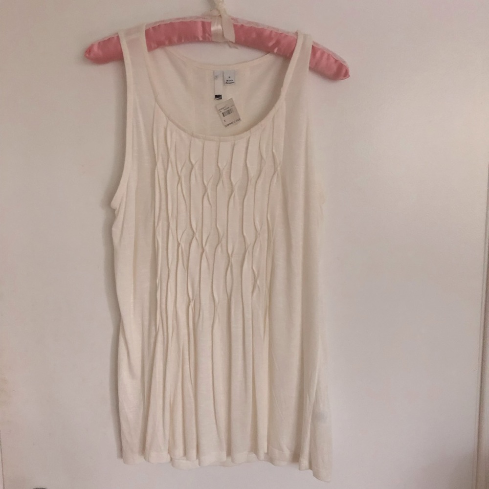 Off White Pleated Sleeveless Top